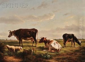 View Of Cows And Sheep At Pasture by Jacobus Nicolaas Tjarda Van Stachouwer