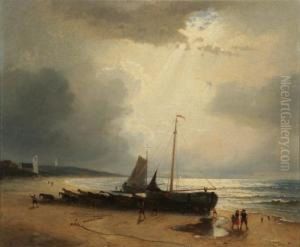 Fishing Boats Along The Shore by Jacobus Nicolaas Tjarda Van Stachouwer