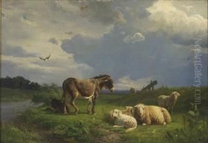 Pastoral Scene With Donkeys And Sheep