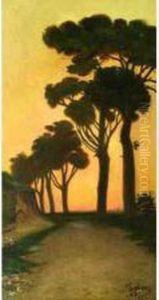 Les Pins Au Soleil Couchant by Felix Elie Tobeen