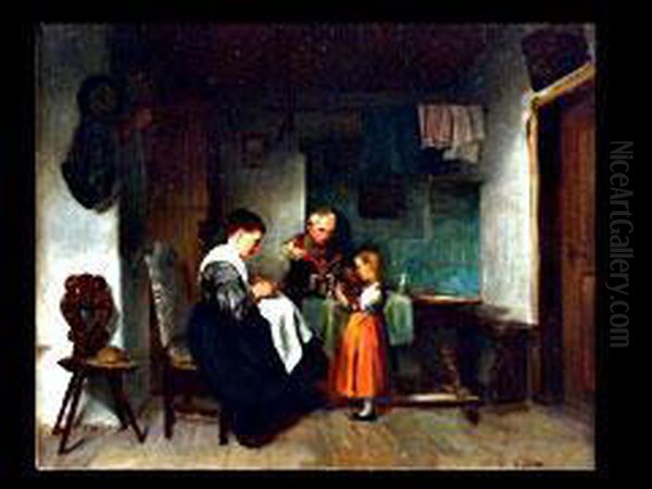 Mutter Mit Zwei Kindern In Der Stube - view 1