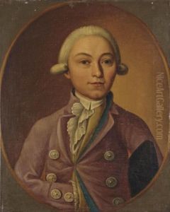 Portrait De Gentilhomme Avec Un Gilet Mauve Dans Un Ovale Peint