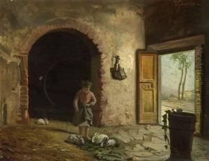 Young Girl Feeding Rabbits