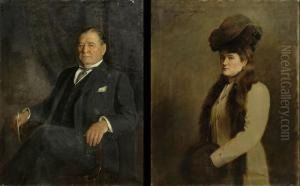Pair Of Portraits Of A Businessman And A Woman by Henry Stanley Todd