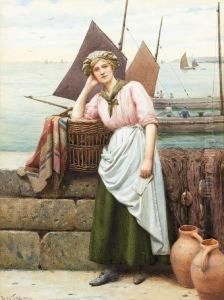 Fisher Girl At Newlyn Harbour