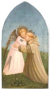A Franciscan monk embracing an angel by Fra Angelico (Guido di Pietro)