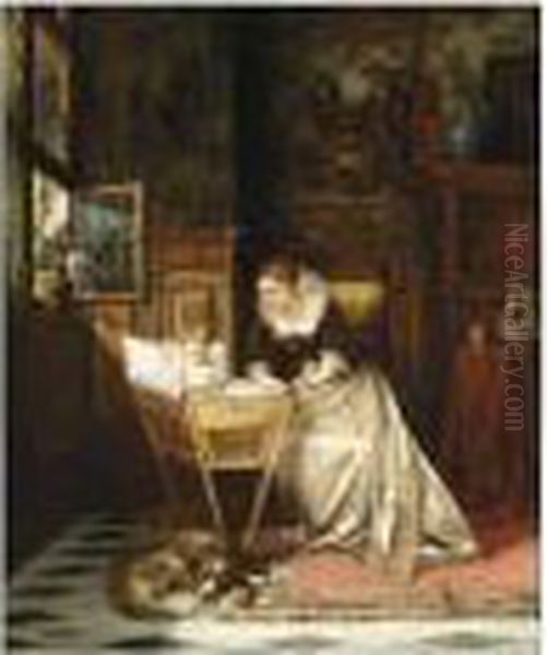 An Elegant Lady And Her Baby In An Interior - view 1