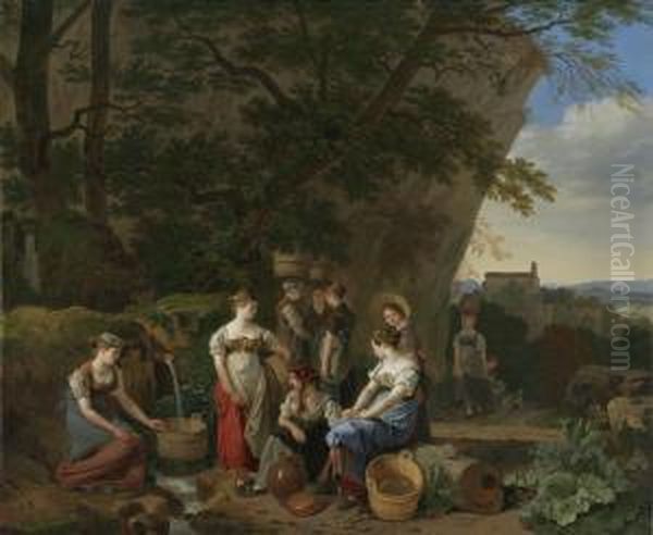 Jeunes Femmes Aupres D'une Fontaine - view 1