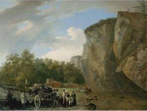 Autumn Landscape With Figures In Front Of Rocks by Wolfgang-Adam Toepffer