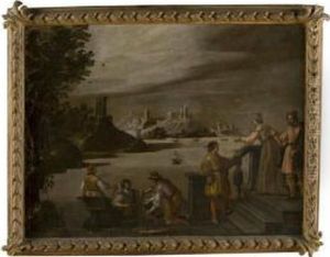 Paesaggio Fluviale Con Sbarco A Palazzo by Lodovico Pozzoserrato (see Toeput, Lodewijk)