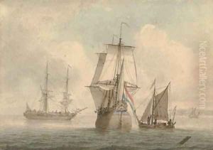 Shipping becalmed off the coast by Samuel Atkins