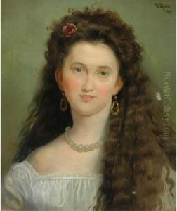 Portrait Of A Woman With A Flower In Her Hair by Virgilio Tojetti