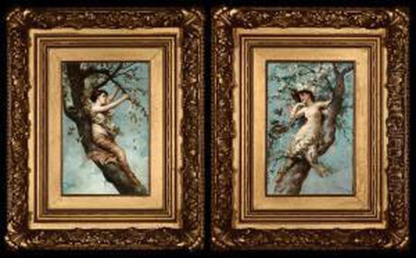 Figures Frolicking In Trees With Spring Blossoms - view 1