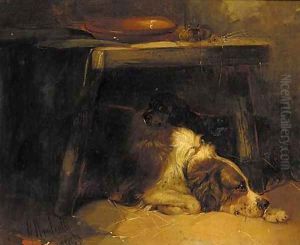 Setters resting under a table by George Armfield