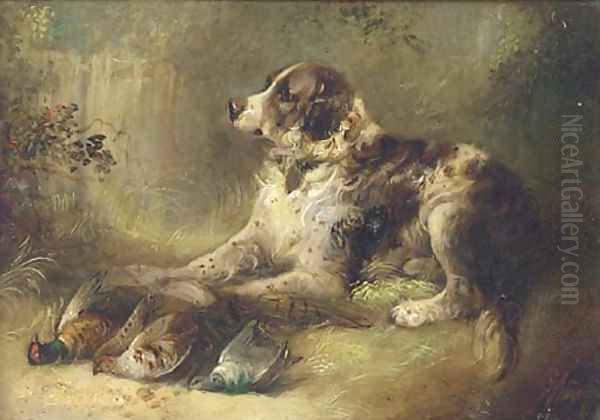 A spaniel with dead game - view 1