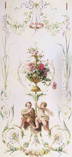 Putti amid swags of flowers and leaves - view 1