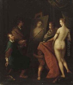An Allegory of the Arts the interior of an artist's studio with a model posing by Hans Von Aachen