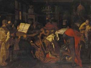 David playing the harp before Saul