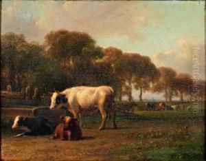 Zomerlandschap Met Rustende Koeien by Jan Bedijs Tom