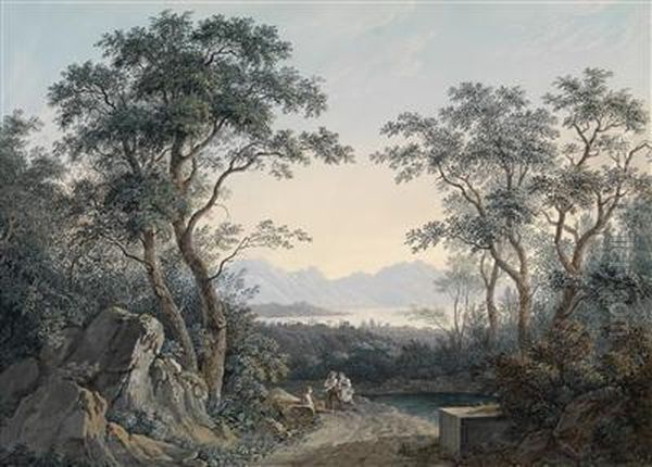 Landschaft Mit Blick Auf Einen See Aus Einem Waldchen - view 1
