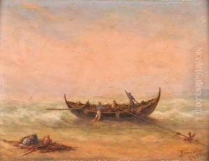 Barco De Pescadores Na Praia by Luis Ascensio Tomasini