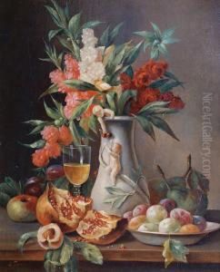 A Still Life With Flowers And Pomegranate