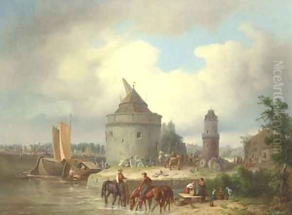 A Great Stone Mill on a River, with Mounted Tradesmen - view 1