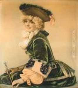 A Portrait Of An Elegant Lady Wearing A Feather Hat by Casimiro Tomba Aldini