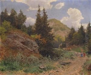 Landscape With Decorative Figures by Heinrich Tomec