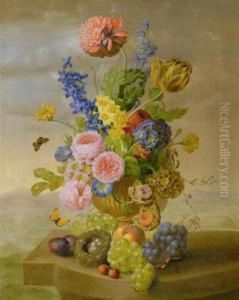 Still Life Of Flowers With Bird's Nest And Grapes.