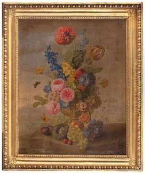Blumen In Vase Mitvogelnest Und Obst - view 1