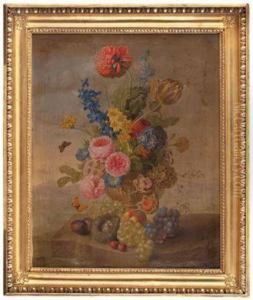 Blumen In Vase Mitvogelnest Und Obst by Mathias Tomfort
