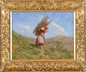 Paesaggio Con Figura Di Contadina by Achille Tominetti