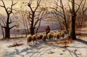 Al Pascolo Dopo La Nevicata by Achille Tominetti