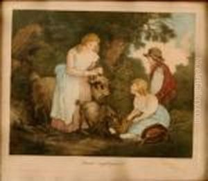 Children Feeding Chickens by Peltro William Tomkins