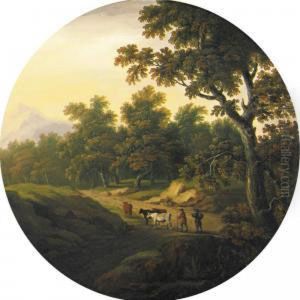 A Wooded Landscape With Cattle Grazing by Peltro William Tomkins