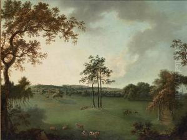 A View In Leicestershire With A Church, Possibly Melton Mowbray, In The Distance - view 1