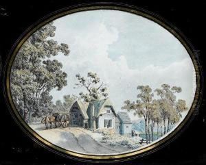 A Horse And Cart Beside A Mill House by William Tomkins