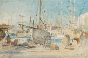 Boats In A Harbour by Henry Tonks
