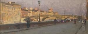 Lungarno Con Figure by Egidio Tonti