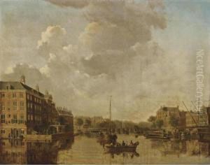 A View Of The Binnen Amstel Towards The Blauwbrug With The Deacon Orphanage To The Left by Gerrit Toorenburg