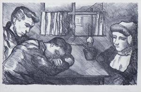 Three People Of The Island Of Walcheren In An Interior - view 1