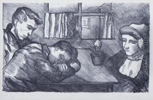 Three People Of The Island Of Walcheren In An Interior by Charley Toorop