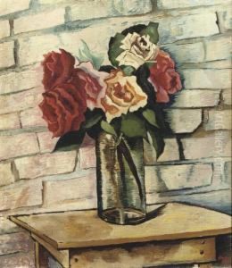 A Still Life With Roses In A Glass Vase by Charley Toorop