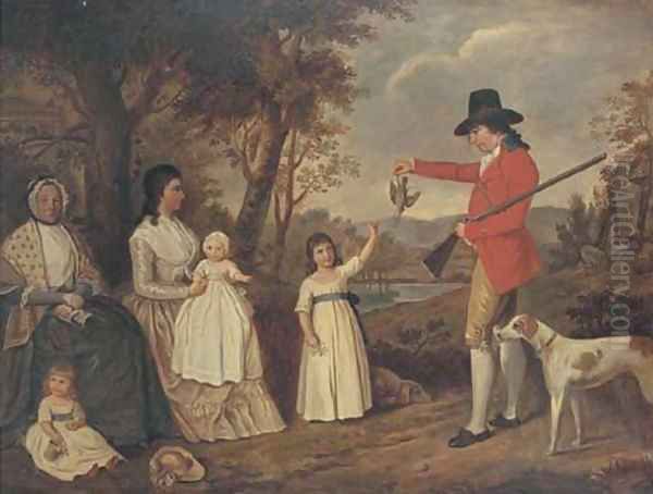 A group portrait of the Spreull family at Charing Cross, Glasgow, James Spreull, full-length, holding a woodcock with a gundog at his side - view 1