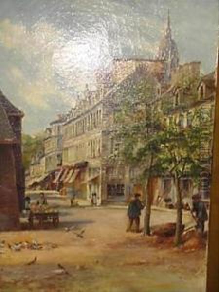 A Continental Street Scene Oil On Canvas Signed Lowerright 59cm X 46cm - view 1