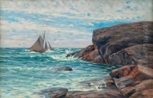 A Sailboat By The Shore by Woldemar Toppelius