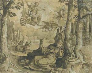 Jupiter and Mercury spying on the sleeping Callisto by Pieter Coecke Van Aelst