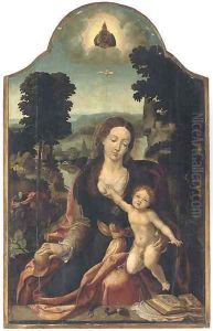 The Virgin and Child in an extensive river landscape by Pieter Coecke Van Aelst