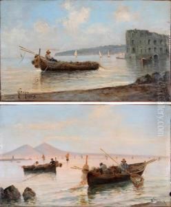 Marina Di Napoli Sullo Sfondo Delvesuvio by Francesco Saverio Torcia